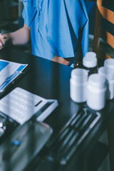 Male doctors shake hands with patients encouraging each other and praying for blessings. To offer love, concern, and encouragement while checking the patient's health. concept of medicine
