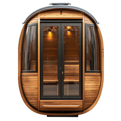 A barrel shaped sauna on transparent background