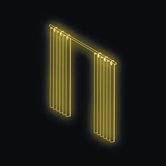 Gold curtain rod holding open curtains on a black background, creating a dramatic and elegant atmosphere