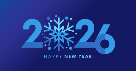 Happy New Year 2026, snowflake and typography numbers. Holiday art design for 2026 New Year party poster or greeting card with creative faceted snowflake. Vector illustration