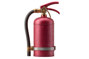Red fire extinguisher with brass accents metal isolated on a transparent background