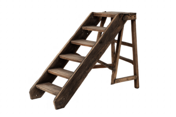 Old wooden step ladder steps rustic isolated on a transparent background