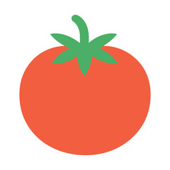 Simple flat design of a red tomato with green stem