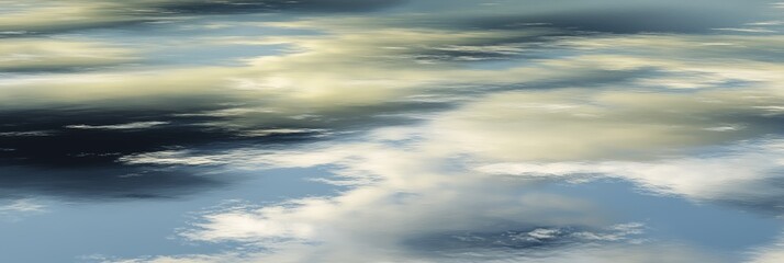 Obraz premium Calm sky reflections on tranquil water surface with soft clouds