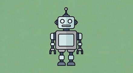 Retro Pixel Art Style of a Blue and Gray Robot Standing Centered on a Textured Pale Green Background with a Simple Antenna and Expressive Round Eyes