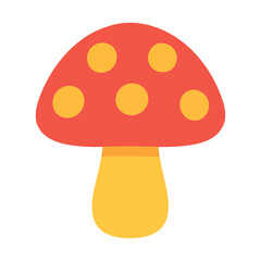 Simple red mushroom icon with yellow spots on white background