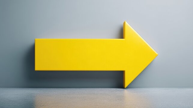 A large solid yellow arrow points rightwards against a plain grey background, symbolizing directionality, movement,