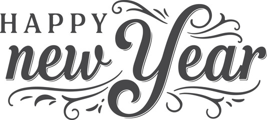 Elegant happy new Year 2026 calligraphy artwork stylish black swirl typography on a clean white background festive lettering design. eps