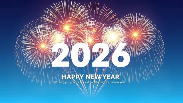 Happy new year 2026 with fireworks celebration and good wishes