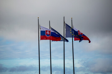 Flag of Slovakia over National Council of the Slovak Republic in Bratislava