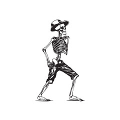 Walking skull vector illustration in cartoon style, unique and creative design featuring a walking skull, suitable for horror, Halloween themes