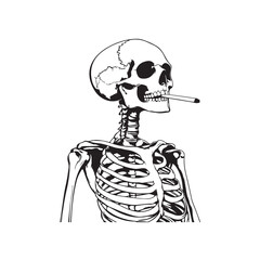 Vector illustration of a human skeleton with the concept of the dangers of smoking, depicting the bad effects of smoking on health in a symbolic and artistic style.