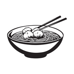 Vector illustration of a bowl of noodles and meatballs with a delicious and bright color appearance
