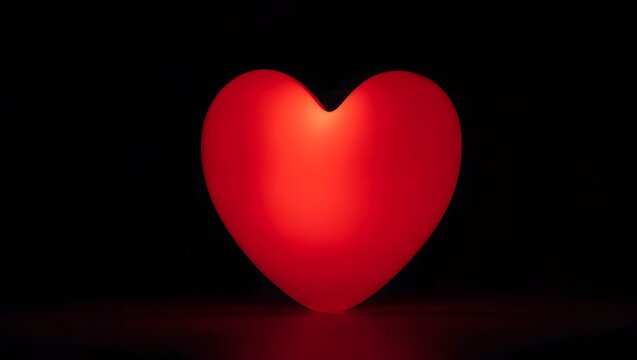 Glowing red heart shape illuminated against a dark background