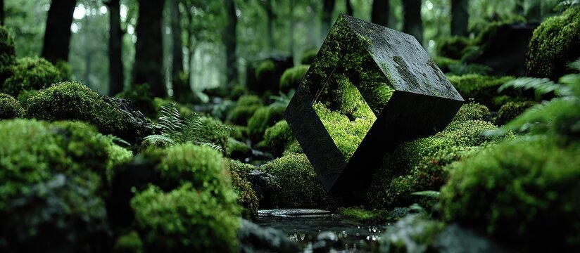 Mysterious Geometric Structure in a Lush Forest A Surreal and Enigmatic Scene