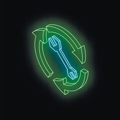 Neon sign representing recycling and reuse of cutlery, forks, and utensils, promoting sustainability and environmental care