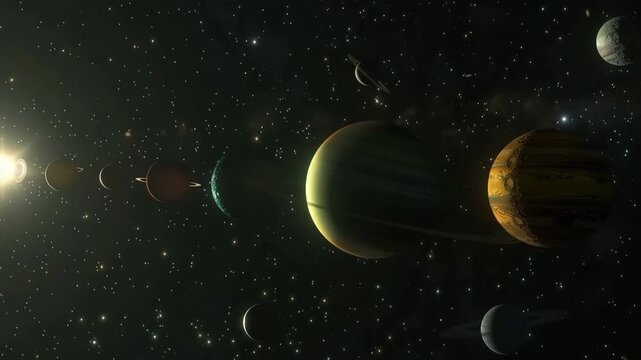 Planets in solar system, bright stars glow in beautiful atmosphere
