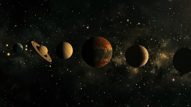 Planets in solar system, bright stars glow in beautiful atmosphere