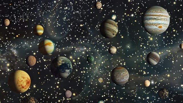 Planets in solar system, bright stars glow in beautiful atmosphere