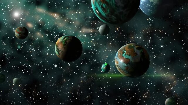 Planets in solar system, bright stars glow in beautiful atmosphere