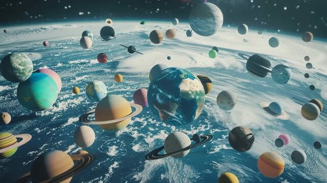 Planets in solar system, bright stars glow in beautiful atmosphere