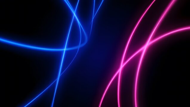 Abstract neon light trails in blue and pink on a dark background
