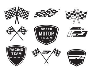 Racing Team Badge Collection with Speed and Checkered Flag Icons