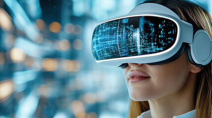 Immersive virtual reality experience with futuristic technology and digital interface