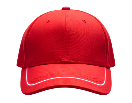Futuristic Glowing Red Baseball Cap Front Side with Neon Edges isolated on a transparent background.