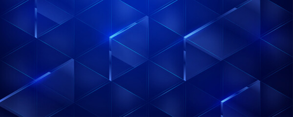 Blue 3D geometric background with glowing rhombus and triangle