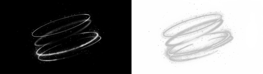 Abstract glowing rings overlay on contrasting backgrounds for design