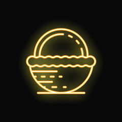 Neon sign of wicker basket full of easter eggs on black background