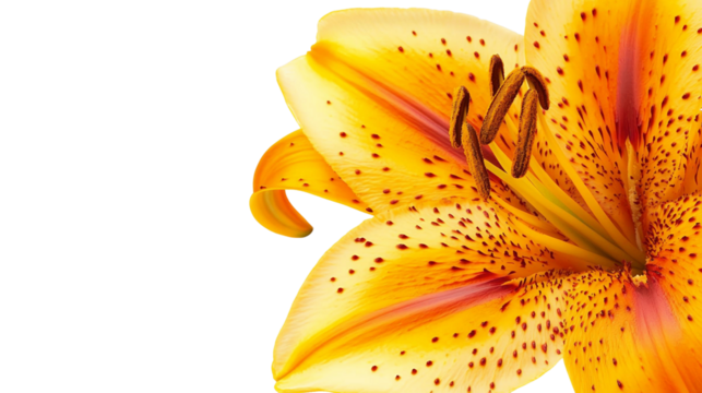 Vibrant orange lily flower macro against transparent background
