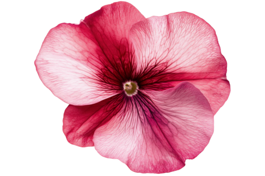 Vibrant pink flower with dark red stripes isolated on transparent background overhead view