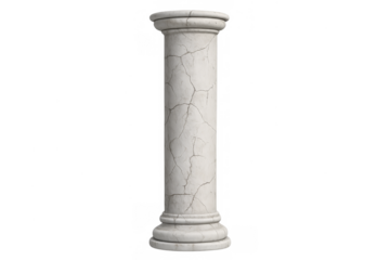 Cracked ancient architectural column with transparent background