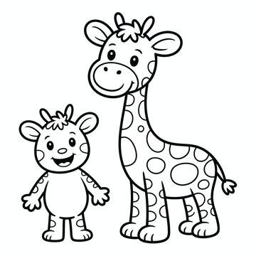 Adorable baby giraffe and parent coloring page vector illustration for children fun and educational activities silhouette vector illustration white background