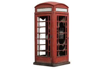 Obraz premium Old british red telephone booth with broken glass