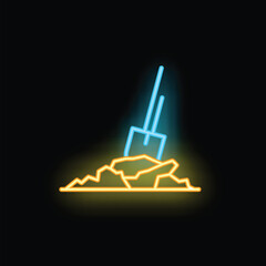 Bright neon icon of a shovel digging into the ground, illustrating construction or excavation