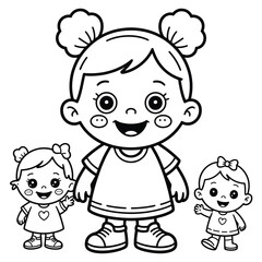 Fototapeta premium Vector illustration of three cute happy children ready for coloring fun eps scalable graphics silhouette vector illustration white background