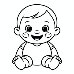 Fototapeta premium Simple coloring page vector illustration of a happy baby for kids easy to customize and scale in eps format silhouette vector illustration white background