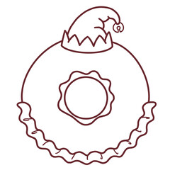 Cute Christmas Elf Hat Donut Decoration Line Art Illustration 