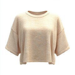 Beige Short-Sleeve Shirt Isolated on White