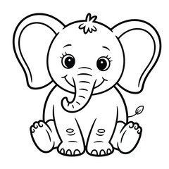 Naklejka premium Adorable baby elephant sitting coloring page vector illustration for children's art projects silhouette vector illustration white background
