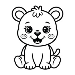 Obraz premium Adorable cartoon bear cub sitting joyfully vector illustration for kids coloring pages scalable eps silhouette vector illustration white background