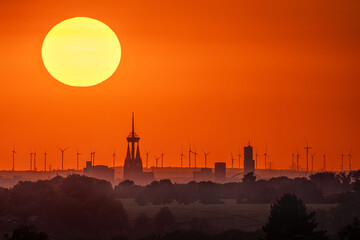Cologne against sunset, North Rhine Westphalia, Germany