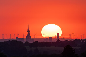 Cologne against sunset, North Rhine Westphalia, Germany