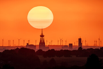 Cologne against sunset, North Rhine Westphalia, Germany