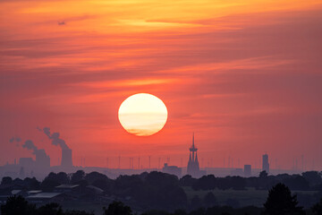 Cologne against sunset, North Rhine Westphalia, Germany