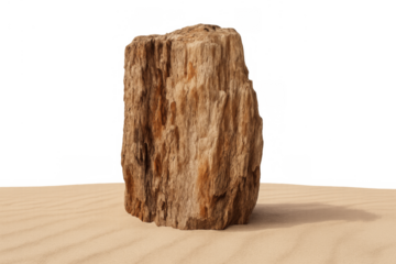 Petrified wood fossil rock on desert sand