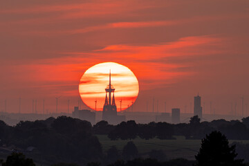 Cologne against sunset, North Rhine Westphalia, Germany